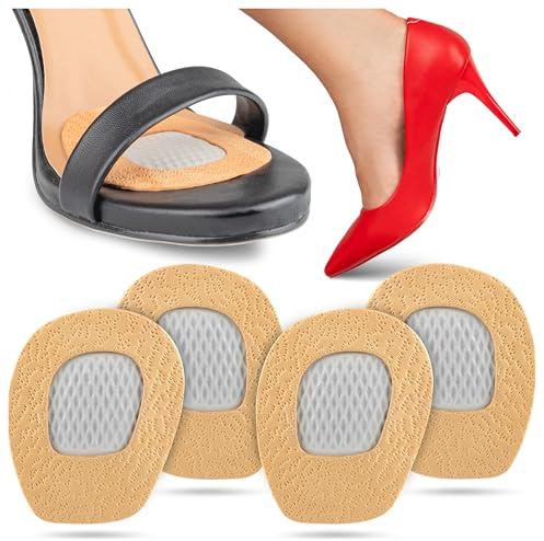 SULPO Lot de 2 paires de semelles intérieures en cuir pour femme avec rembourrage en latex - Coussinets de talon pour talons hauts - Sandales autocollantes - Beige