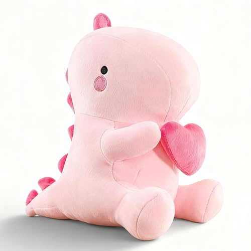 Fouvin Peluche Dinosauro Doudou con cuore - 30 cm Carino Dino in tessuto Cuscino, Peluche Dinosauro Kawaii, Regalo Dinosauro in Peluche per Ragazza, Bambino, Amia, San Valentino (Rosa)