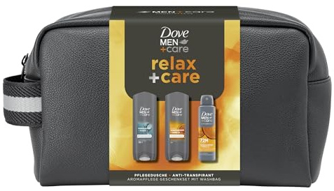 Dove Men+Care Geschenkset Relax+Care Pflegeset mit 2x Pflegedusche, Anti Transpirant und Kulturbeutel 250 ml + 250 ml + 150 ml