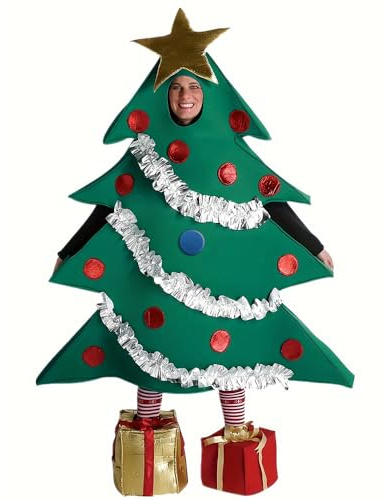 PLLYPE Disfraz de árbol de Navidad con forma de árbol de Navidad verde, disfraz de actuación escénica y zapatos con forma de regalo, conjunto de ropa unisex con forma de árbol de Navidad para adultos