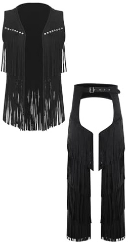 Rswnyirn Western cowboy kostym mocka cowboyväst chaps byxor med graderade fransar halloween karneval rollspel outfit