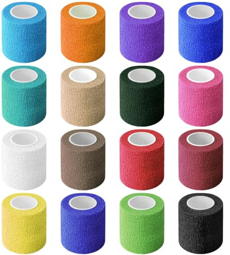 Soodyoow 16 Rolls Venda Cohesiva, 5 cm x 4,5 m Venda Cinta Bendaje Adhesiva, Vendaje Autoadhesivo Deportiva Tape, Elástico Adhesiva Impermeables Cinta Autoadhesiva para Manos, Pie, Rodillas y Mascot