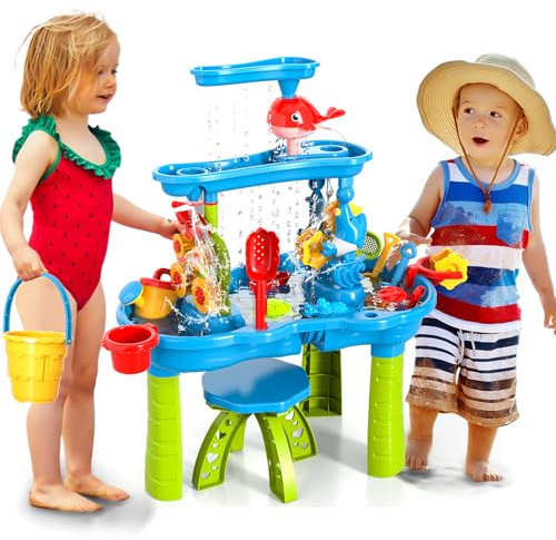 Doloowee Sand and Water Table, Water Play Table for Toddler With Rich Accessories, Outdoor Garden Toys for Boys Girls 3 4 5 6 Years Old
