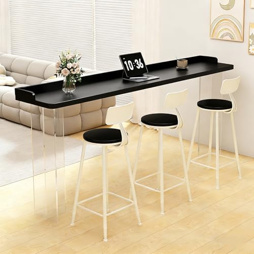 Modern Bartabell, Industriell Köks- och Matsalstabell i Thekenhöjd med Akrylbas, för Kök, Vardagsrum, Festrum, Utan Hocker(Black,120x40x105cm/47x16x41in)