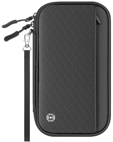 Looxmeer Family Passport Holder, RFID Blocking Waterproof Travel Wallet | Document Organiser for Passports, Cards, Cash, Phone, Tickets, Pen, Boarding Passes, Busniess / Holiday Trip Essential,Black