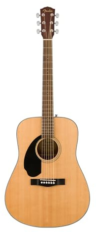 Fender Left-Handed Acoustic Guitar, CD-60S, with 2-Year Warranty, Dreadnought Classic Design with Rounded Walnut Fingerboard and Phosphor Bronze Strings, Glossed Natural Finish, Mahogany Construction