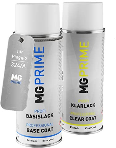 MG PRIME Peinture voiture Bombes aérosols pour Piaggio 324/A Verde Raptor Perl Opaco Peinture de base vernis clair aérosol 400ml