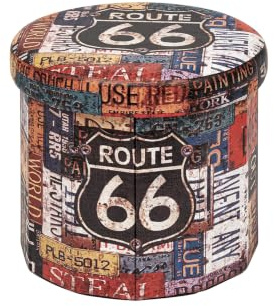 Bonlife Round Ottoman Storage,Folding Storage Organiser Toy Chest,Retro Faux Leather Footrest Stool Seat for Living Room 38cm (Multicoloured)