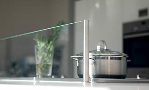 stauraum Freistehender Spritzschutz | ESG-Sicherheitsglas | Kochinsel & Herd | Schlichte Halterung | Edelstahleffekt oder Schwarz | Kücheninsel | 60, 80, 90cm (Edelstahleffekt, 90 cm)