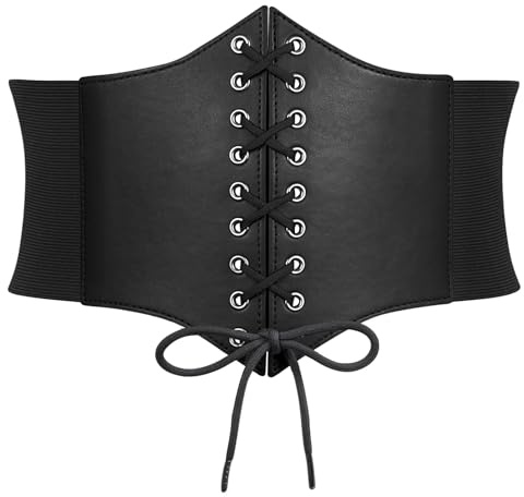 SUOSDEY Black Corset Waist Belt for Women Tied Waspie Belt Lace-up Cinch Belt Elastic Wide Belt