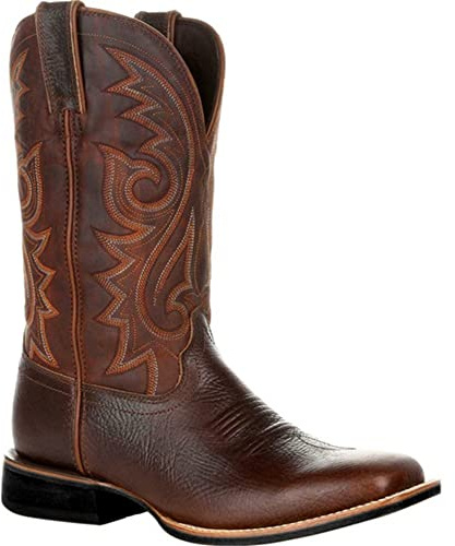 Cowboy Boots Men Wide Classic Vintage Mid Calf Western Boots Embroidery Pointed Toe Block Heel Slip-On Unisex Size 5-13 UK (9.5,Brown)