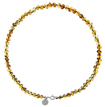 Genuine Amber Necklace for Women - Hand-Assembled Baltic Sea Amber Beads - With Sterling Silver Clasp - 16 inches - Green