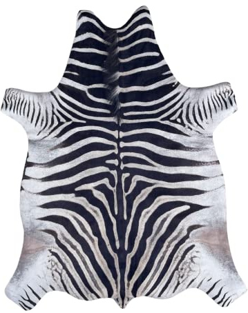 LaVelahome Tappeto Zebra Sintetico Scamosciato 125x155 cm – Effetto Pelle Stampata Digitale HD – Tappeto Animalier Moderno Finta Pelle per Soggiorno Camera da Lettoe (Zebra)