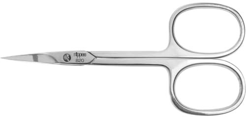 nippes Solingen Hautschere mit gebogener Spitze für Linkshänder | Vernickelt | 9 cm | Mit Schließhalm und gehärteter Spitze | Pediküre und Maniküre | Zum Entfernen der überflüssigen Nagelhaut