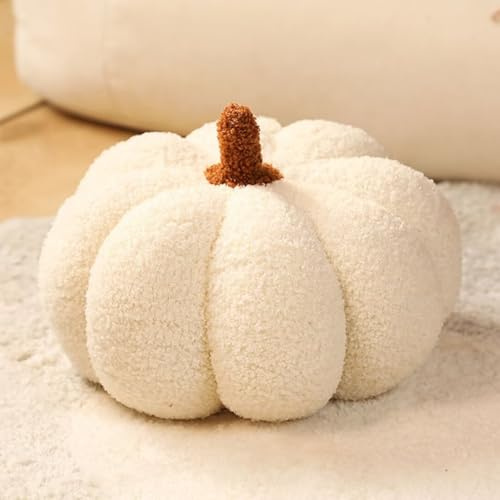 Hovoto Kürbis Kissen, 3D Gefüllte Kürbis Dekokissen, Schlafzimmer Dekoration, Halloween Kürbis Deko Kissen, Kürbis Überwurfkissen, Home Decoration, Creme, 20cm