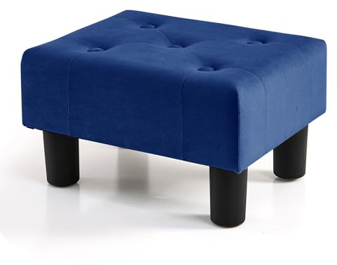 BRIAN & DANY Small Foot Stool, Velvet Footstool with Legs, Footstools for Living Room, Ottoman Footrest Extra Seating for Entryway, Blue