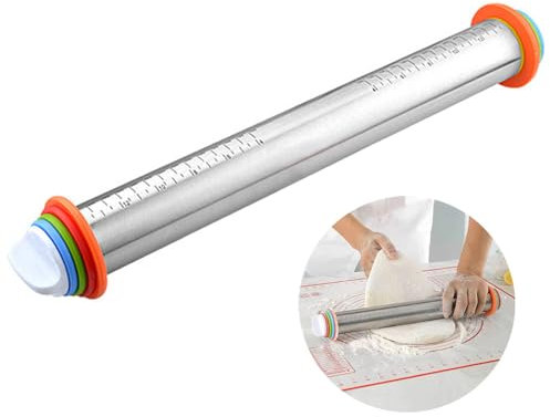 Mattarello in acciaio inox, mattarello regolabile con anelli rimovibili, rotolo di accessori da forno Rolling Pin per pizza, biscotti, pasta per pasticceria