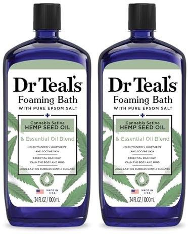 Dr Teal's Foaming Bath with Pure Epsom Salt, Cannabis Sativa Hemp Seed Oil, 34 fl oz (Pack of 2)