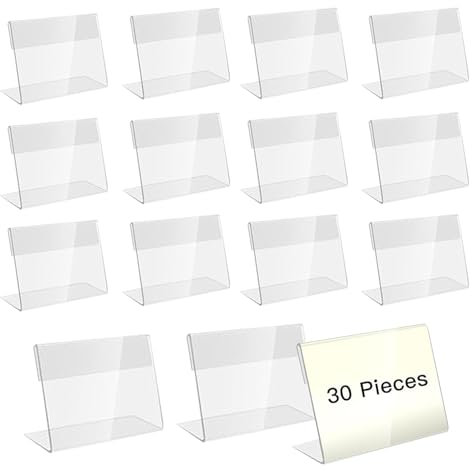 30 Stück Acryl Etikettenhalter Buffet Schilder Preisschilder Aufsteller Namensschilder Tisch Acryl Aufsteller Transparent Halter Visitenkarten-Display für büro Ladengeschäft und Supermarkt (9 x 6cm)