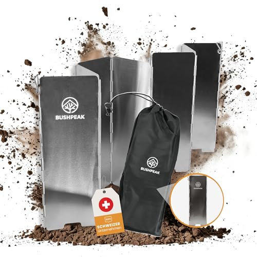 Bushpeak Windschutz Gaskocher faltbar - Campingkocher Windschutz 22 x 24 cm Ultraleicht Aluminium - Gaskocher Zubehör für Camping und Outdoor