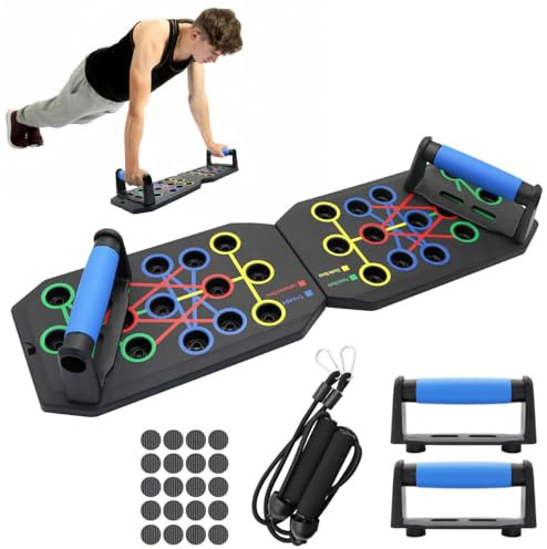 LONTOM 12-in-1 Push Up Board, Portable Folding Workout Station for Chest, Back, Shoulders & Triceps, Press Up Board with Handles, Resistance Bands and Non-Slip Stickers for Men and Women