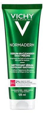 Vichy Normaderm Reinigungsserum, Tägliches Peeling für unnreine Haut, Gegen Pickel und Aknemale, Verbessertes Hautbild, Mit Glykol- und Salicylsäure, 125 ml