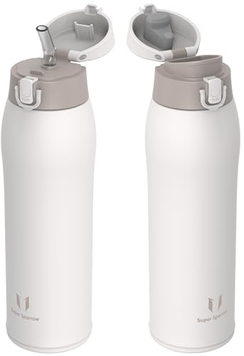 Super Sparrow Trinkflasche Edelstahl - Thermobecher - 950ml - BPA-Frei Thermosflasche, Auslaufsicher Kaffeebecher Thermo - Enthält 2 Deckel Strohhalmdeckel und Sportdeckel