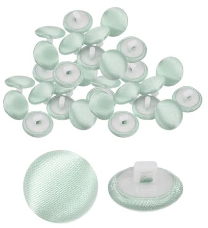 QUARKZMAN 30pcs Botones de Satén de 0.5 (12.5mm) Cubiertos de Satén Suave Redondos con Vástago Botones de Tela para Vestido de Novia Blusa Trajes DIY, Verde Claro