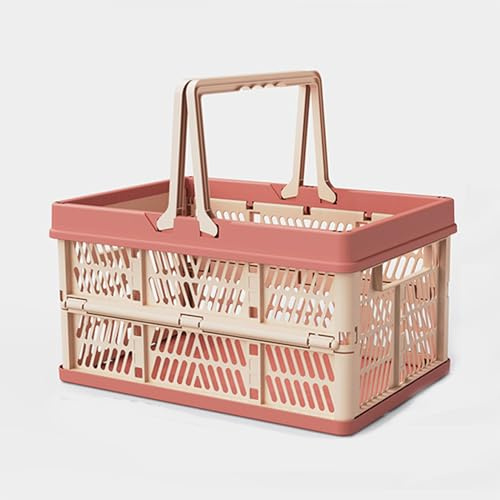 Små hopfällbara lådor vikbar förvaringslåda shoppingkorg plast förvaringskorg 30 x 20 x 15,5 cm för kök badrum kontor sovrum skåp (körsbärsblommor röd)