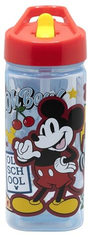 Fyrkantig, återanvändbar vattenflaska med inbyggt sugrör Mickey 510 ml