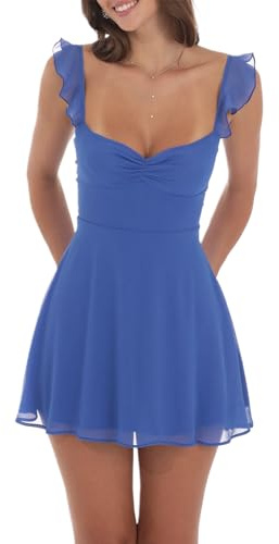 LYSINK Women Y2k Lace Mini Dress Ruffle Fly Sleeve Corset Mini Dress Short Formal Grad Backless A Line College Dresses