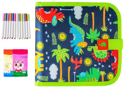 Portable Erasable Graffiti Drawing Book,Magic Blackboard Reusable Drawing Book,Erasable Doodle Books for Kids,Erasable Drawing Pad with 12 Watercolor Pens 14 Page Drawing,for Boys Girls ﻿ ﻿ (Green)
