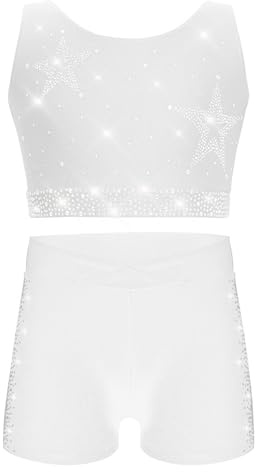 Agoky Ensemble De Sport Gymnastique Enfant Fille Strass Débardeur Et Short Tenue Fitness Jogging Entraînement