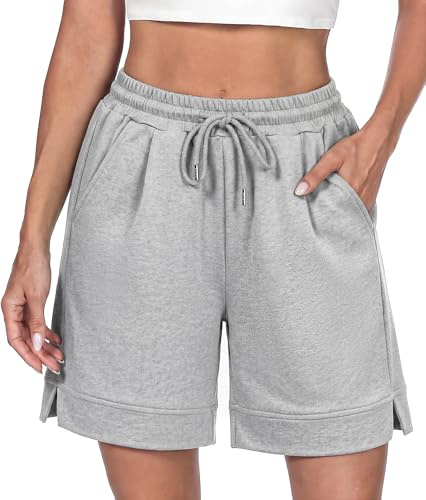 Litherday Sportbyxor, dam, korta – sportshorts, dam, justerbara korta byxor med fickor för fitness, sportshorts, joggingbyxor, sweatshorts, elastisk midja, löparbyxor, korta för daglig rörelse S–XXL