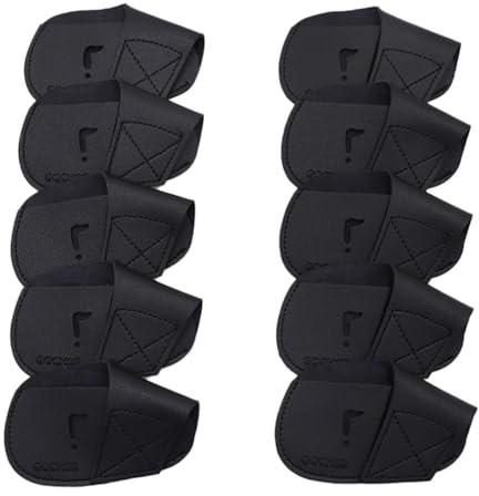 GOCHSS - Lot de 10 housses en PU pour clubs de golf droitiers et gauchers - Protection pour clubs de golf pour Titleist, Callaway, Ping, Taylormade et plus de marques - (Noir)