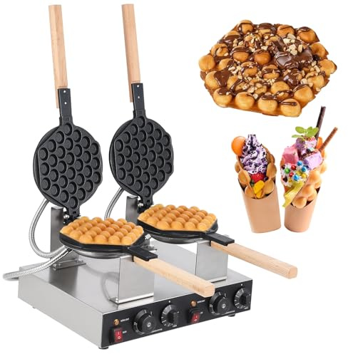 Double Head Bubble Waffle Maker Commercial Waffle Maker Non-stick Hong Kong Egg Waffle Maker Professional Rotated Stainless Steel Bubble Waffle Machine for Home or Commercial Use