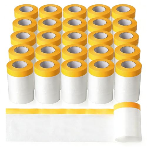 Cooleben 36 Rollen Abdeckfolie Klebeband mit Folie Selbstklebende Malerfolie, Transparent Gewebeklebeband für Malerei, Renovierung, Farbisolierung, PVC PE Folie ohne Rückstände (36, 110cmX20m)