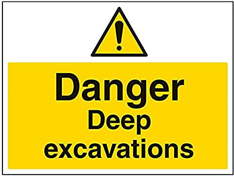 V Safety Danger Deep Excavation Warning Sign - 400mm x 300mm - 1mm Rigid Plastic