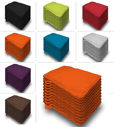 one-home 10er Set Waschhandschuhe Waschhandschuh Waschlappen 16x21 cm Frottee Baumwolle, Farbe:Orange/Terra