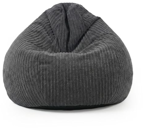 rucomfy Beanbags Slouchbag Large Corduroy Bean Bag Chair - Adult Bean Bag with Filling - Home Furniture Seating for Living Room or Bedroom - Machine Washable - 80 x 110cm (Slate Grey, Beanbag)
