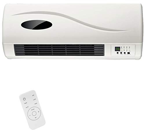 STAKMANN Termoventilatore Ceramico Elettrico a parete Montaggio a muro con Telecomando 2 Livelli di Potenza Selezionabili 1000W / 2000W, Display LED e Funzione Timer 24H e Funzione Ventilatore,Bianco