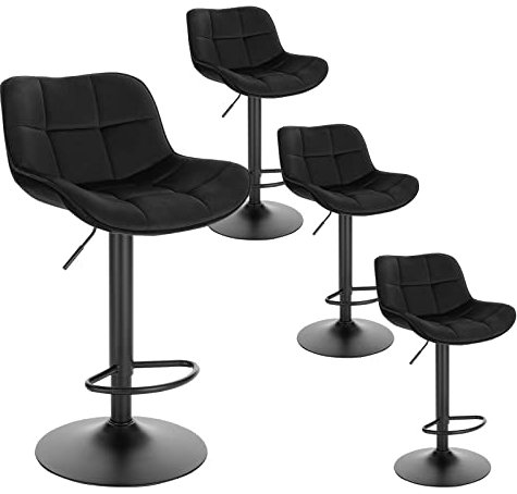 EUGAD Barhocker 4er Set, höhenverstellbar 360° drehbar, Barstuhl mit Rückenlehne Fußstütze, Polsterhocker mit Samtbezug, ergonomischer Hocker im Bar, Sitz 49x36 cm, aus Metall, Schwarz