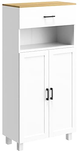 HOMCOM Sideboard, Nordic Storage Cabinet with Drawer, Doors and Open Countertop, Freestanding Kitchen Cupboard for Living Room, Dining Room, 130cm, White