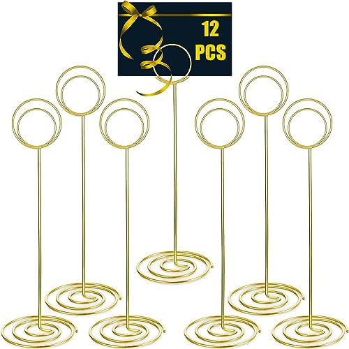 LATERN 12 Pezzi Portanumero da Tavolo, 22CM Porta Segnaposto Alto Supporti per Foto in Filo Metallico per Luogo Menu Promemoria Nomi Carte in Matrimonio Festa Laurea Ristorante Casa Ufficio (Oro)