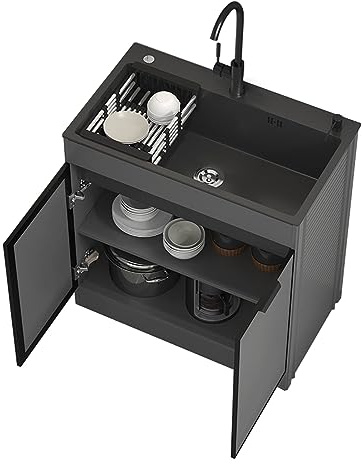 Lavello da Cucina per Ristorante Commerciale con Mobile, Lavandino da Esterno Autoportante, con Rubinetto per Acqua Calda Fredda Distributore di Sapone, per Garage, Ristorante, Cucina, Lavanderia ( Co