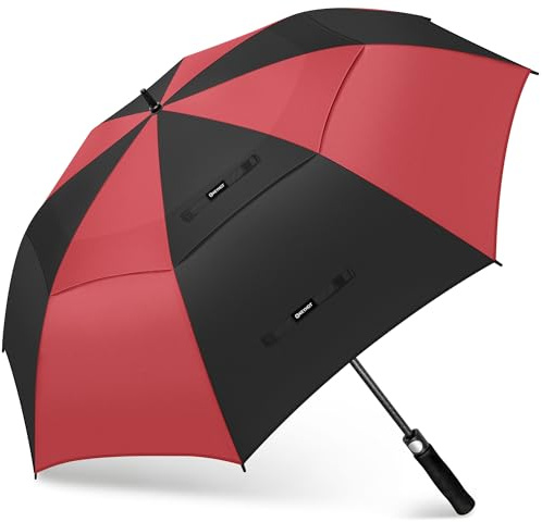 KEYHOT Ombrello Grande da Pioggia XL, Ombrelli Golf Grande Automatici Stormproof Doppio Baldacchino Stabile per 3 Persone Uomini Donne (Nero/Rosso)