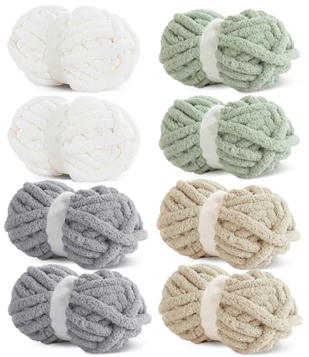 HOMBYS 8 Pack Assorted Chunky Yarn for Crochet Super Bulky Large Soft Fluffy Fuzzy Plush Chunky Chenille Yarn for Hand Knitting/Arm Knitting (31.7