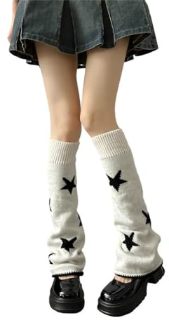 FANSU 52cm Guêtres Femme Chaude, Jambiere Femme Hiver, Jambières à Tricoter d'Hiver Tricot Jambe Chaussette pour Fille, Yoga, Ballet, Danse (weiße Sterne,1 paire)