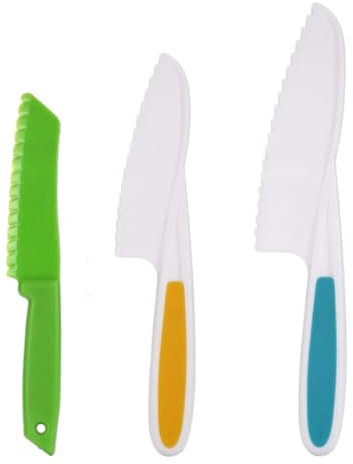 QEDBOJE 3 coltelli da cucina per bambini, di sicurezza, per tagliare frutta o verdura, regalo perfetto per la notte del vino, compleanno, per bambini dai 3 anni in su