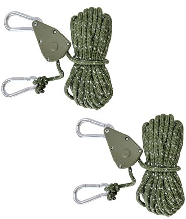UILYNIU 2 Pcs 4M Corde de Tente Réfléchissante Corde de Parachute Tendeur de Tente Corde Accessoire Camping Corde à Cliquet Réglable pour Camping Tente Bâche Randonnée (Armée Verte)